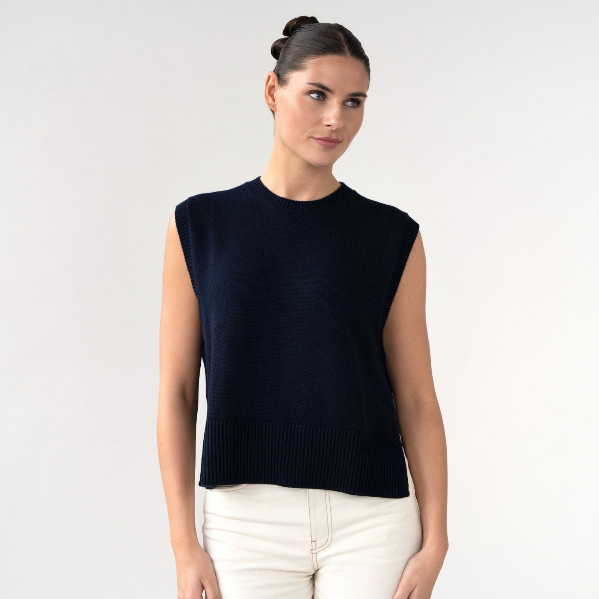 Merinostrikket Vest - Marineblå
